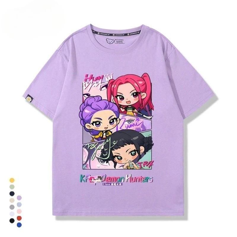KPop Demon Hunters Top Rumi Zoey Mira Cosplay Child Women Men Summer Cotton T-shirt Cartoon Figure Clothing Black White Tees