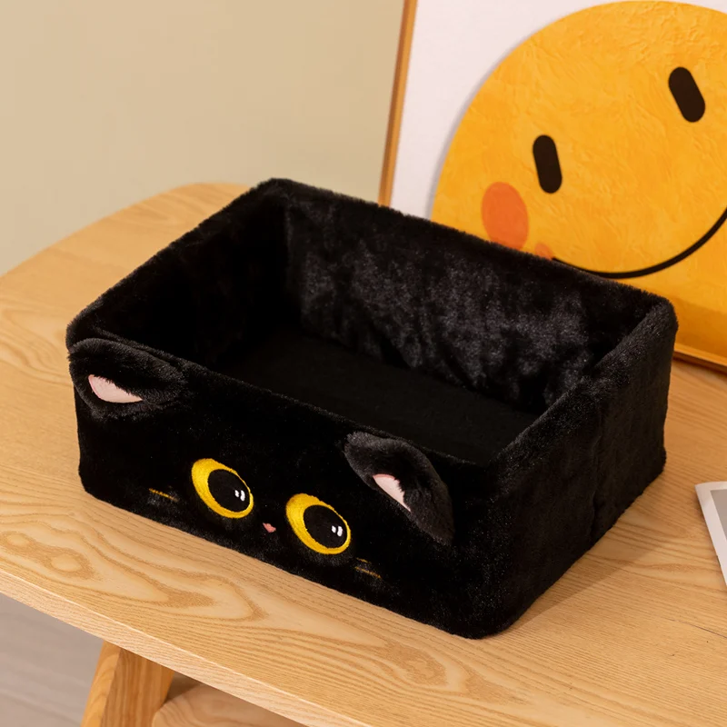 31x24x15cm Schwarzer Katzen-Aufbewahrungskorb, Plüschtier, Niedliche Kätzchen-Aufbewahrungsboxen, Heim-Desktop-Dekoration, Perfektes Geschenk