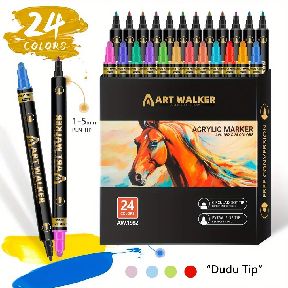 12/24/36 Color Dudu Head Marking Pen Quick Drying Waterproof Double Head Acrylic Marking Pen Painting Graffiti Pen Set