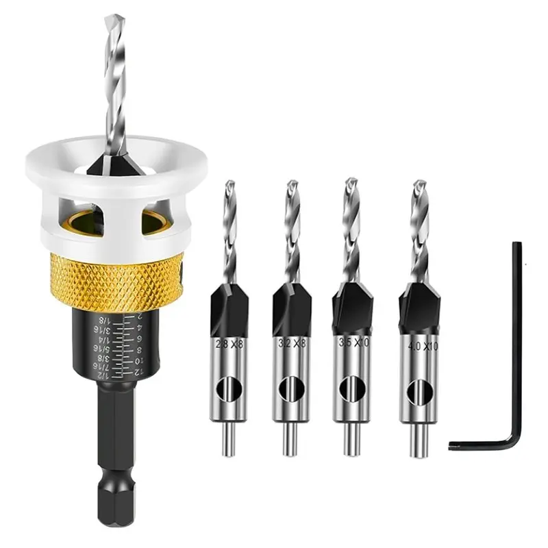 

AAAF M2 HSS Tapered Countersink Drill Bit Set(4PCS) With Depth Stop For Wood& Metal For Hand Tools