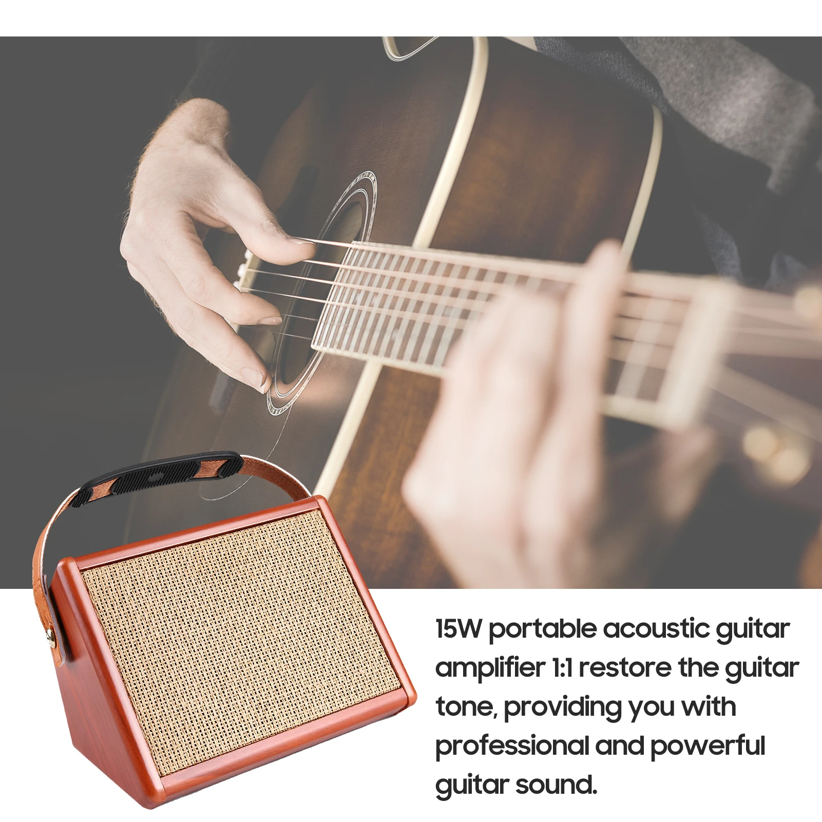 AC-15 15W Portable Acoustic Guitar Amplifier Amp with 5.5 inches Full Frequency Speaker Unit, Microphone Input, Volume Bass
