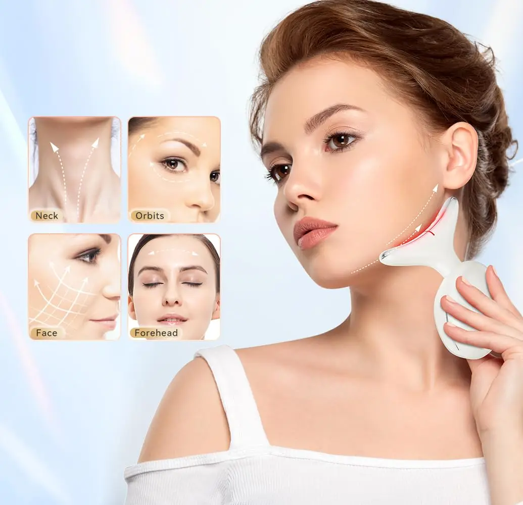 مدلك الوجه والرقبة، أداة نحت الوجه بـ 7 ألوان، جهاز شد الوجه للعناية بالبشرة، أداة الوجه في المنزل مع اهتزاز حراري