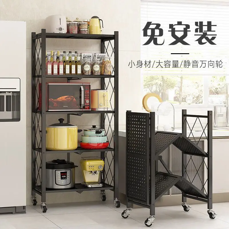 custom. [Store Hot Sale] No-Installation Kitchen Folding Storage Rack Multi-Layer Floor-Standing Organizer Trolley Microwave Ove
