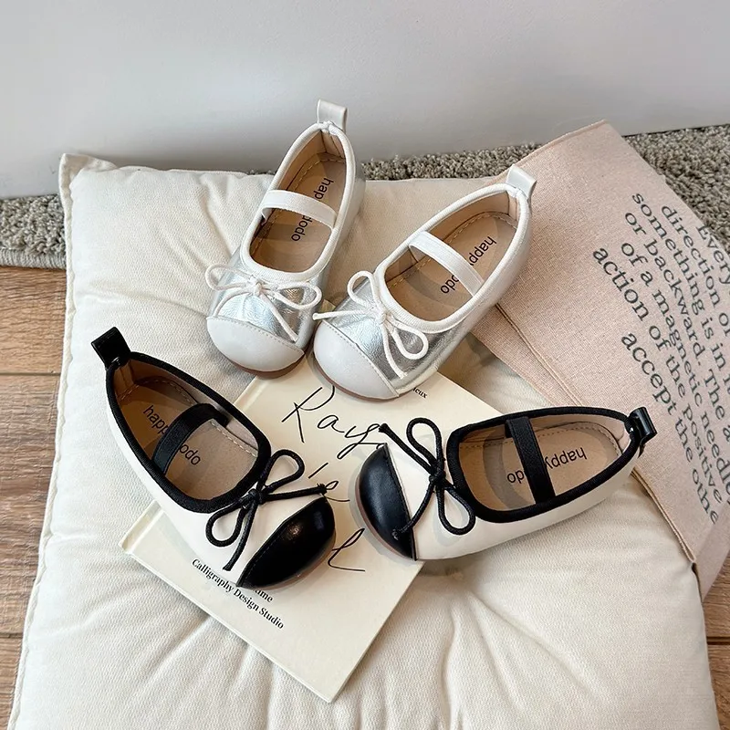 Little Girls Leather Shoes Children Flats Kids Chic Fashion Bowknot Princess Mary Jane Shoes New 2024 Autumn Glossy Dress Shoes