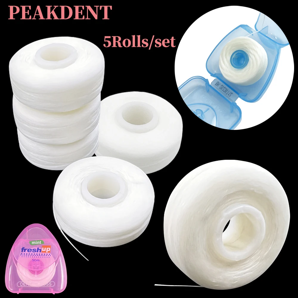 

5 Rolls/set Dental Flosser Oral Hygiene Teeth Cleaning 50m/roll Dental Floss Spool Wax Mint Toothpick Flosser Teeth Flosser