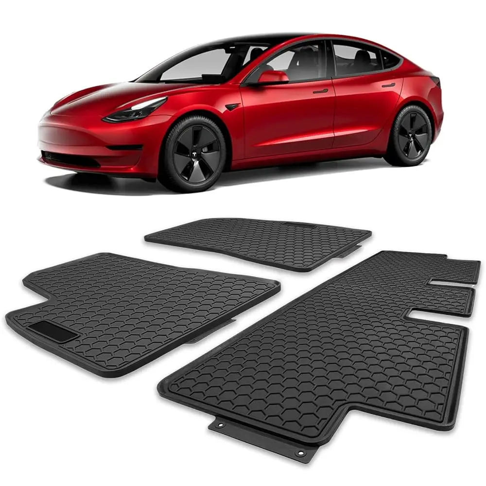 

for Tesla Model 3 Floor Mats 2017-2025, Car Floor Mats All Weather Automotive with 3D Extended Edge, 3 Pack Honeycomb Design