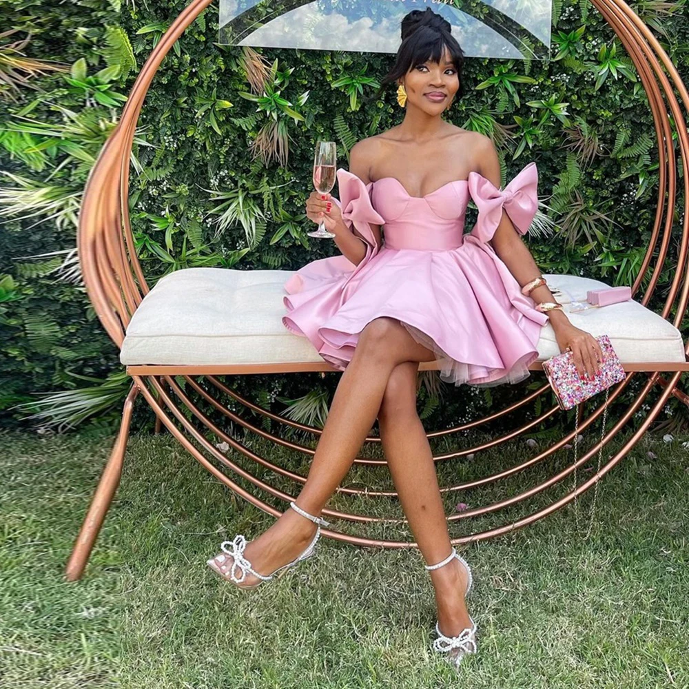 Cute Short Cocktail Dress Mini Above Knee Graduation Party Night Bow Satin A Line Semi Formal Dress for Woman Customized