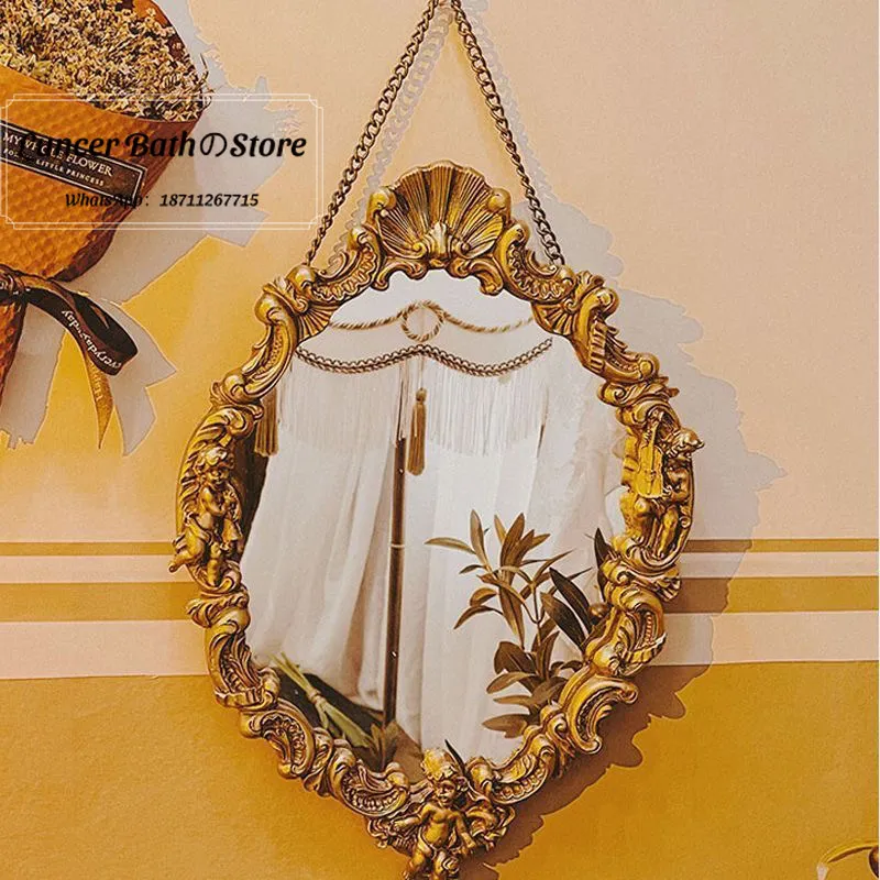 Baroque Carved Angel Wall Mirror, Vintage Ornate Dressing Mirror for Bedroom, Living Room, B&B, Antique Decor Accent