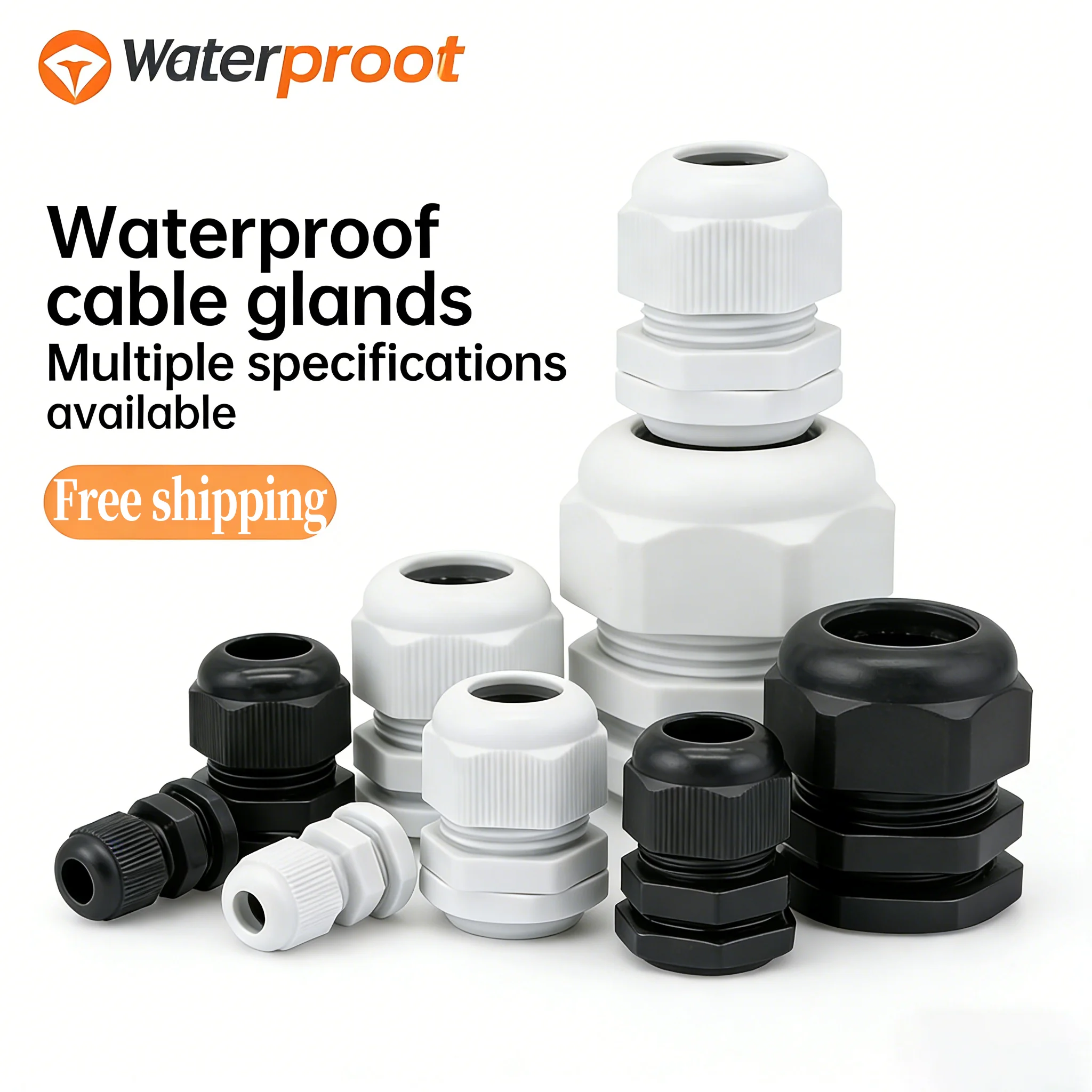 Waterproof Cable Gland IP68 Plastic Cable Entry Connector for 3-21mm White/Black Nylon Suitable for Various Sizes of Cables