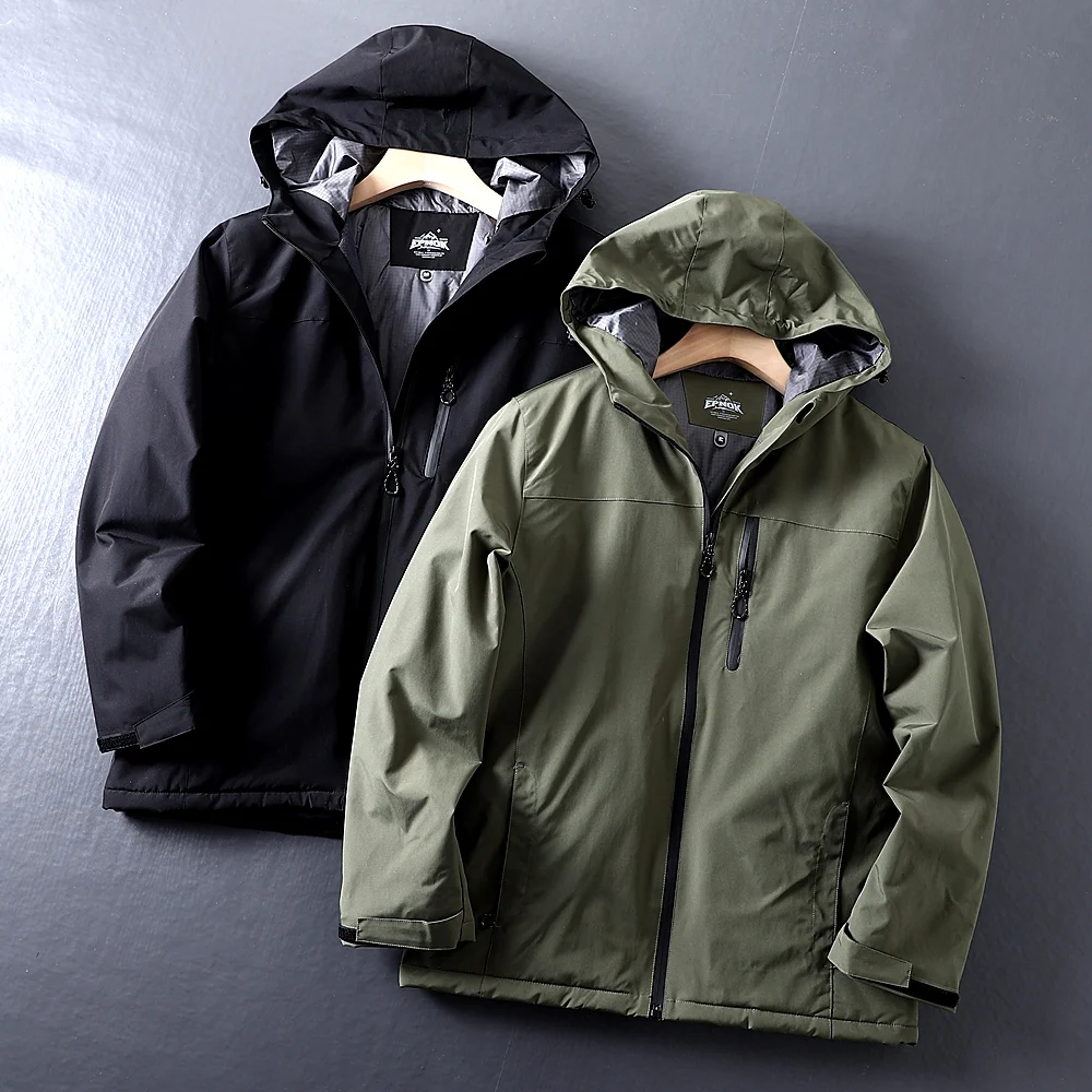 

Thiened Fce зимняя куртка для мужчин, уличное ветрозащитное водонепроницаемое хлопковое пальто с капюшоном, теплое однотонное деловое повседневное пальто