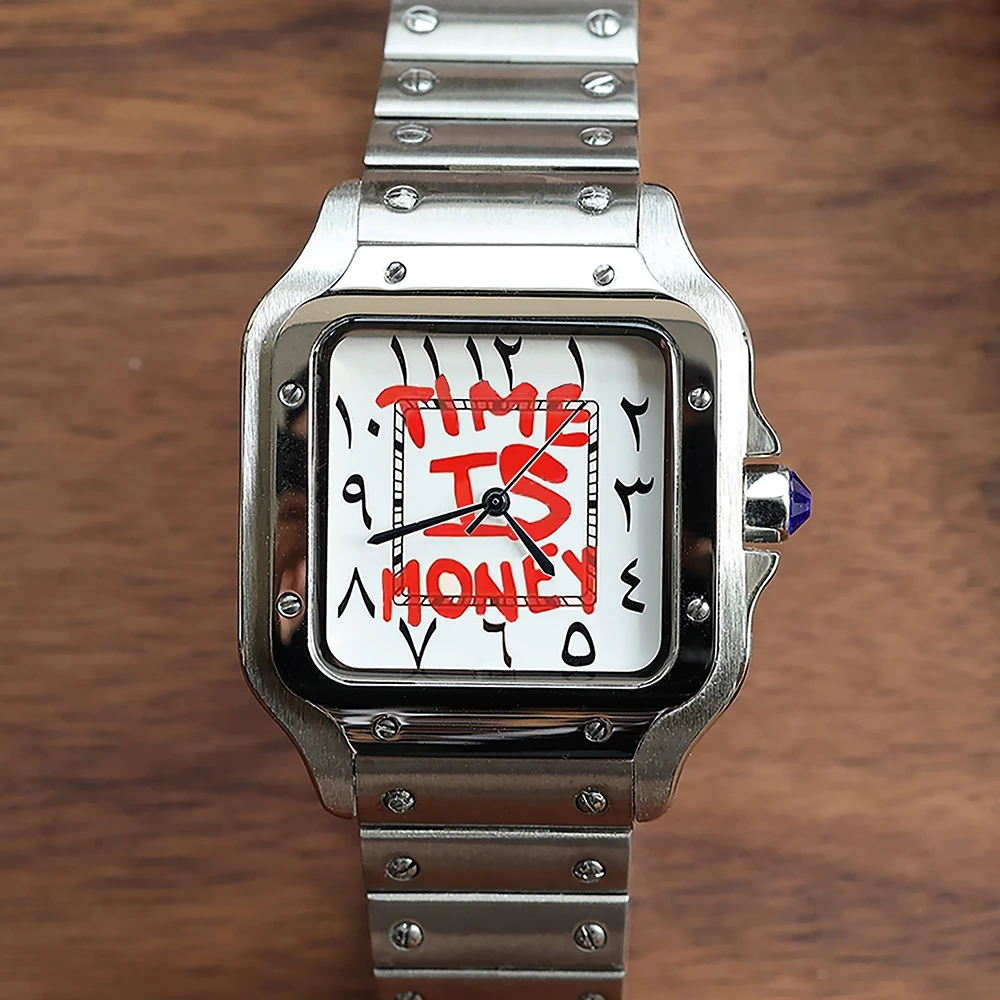 38 مللي متر سانتوس ساعة NH35 العربية ساعة مزدوجة ساعة رجالي شعار مخصص ساعة مربعة للرجال ساعة من الفولاذ المقاوم للصدأ حركة NH35