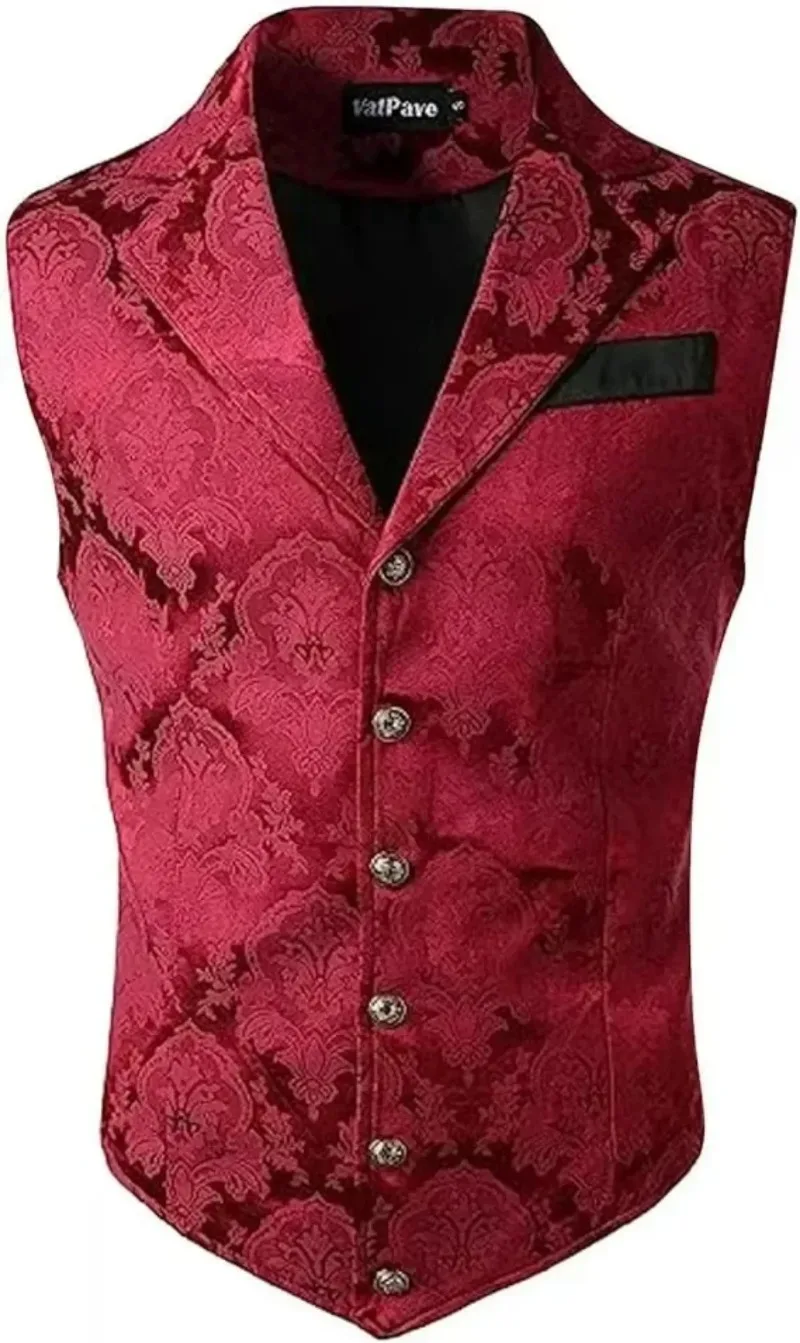 Herren Vintage Viktorianische Blumen-Jacquard-Weste, V-Ausschnitt, einreihig, ärmellos, Gothic Hochzeits-Party Cosplay Kostüm – Detail 20
