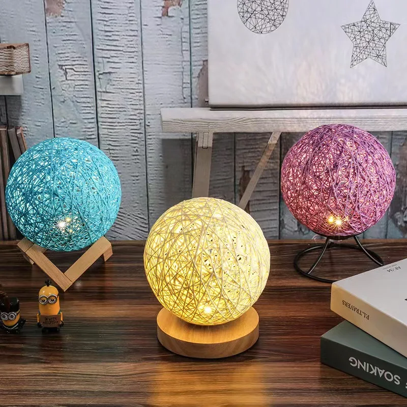 Ins Fashion 3D Wooden Round Moon Night Light Rattan Lamps Decor Remote Control Colorful Creative Gifts Luxury Soft Starry Lights