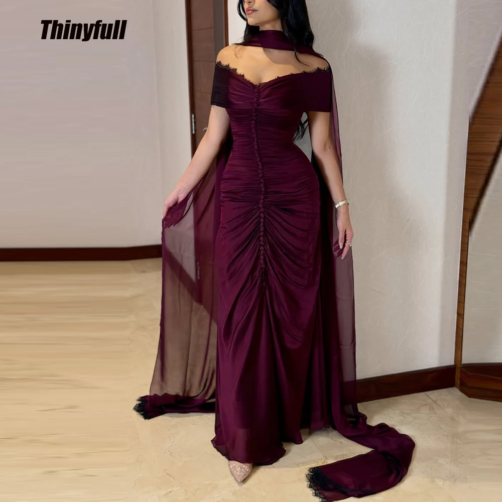 Thinyfull Chiffon Mermaid Prom Dresses Sleeveless Off Shoulder Evening Dress Ruched Long Party Gown Robe De Soirée Customized