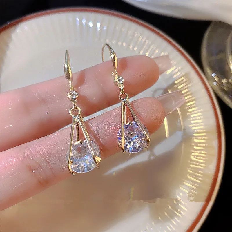 Fashion Trend Crystal Zircon Large Rhinestone Pendant Earrings For Women Party Girl  Dangle Earrings Luxury Wholesale Jewelry