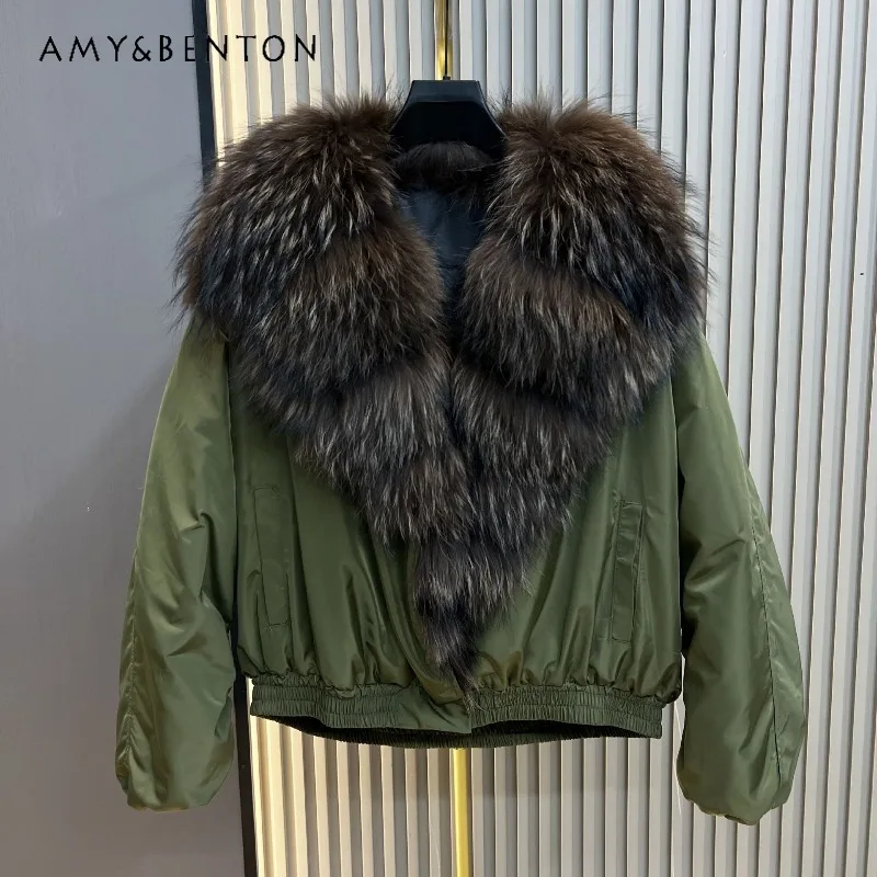 

Winter New Raccoon Fur Collar Thickened Cotton Coat Women's Fashion Versatile Thickened Warm Loose Jacket Top Faux Fur Jacket