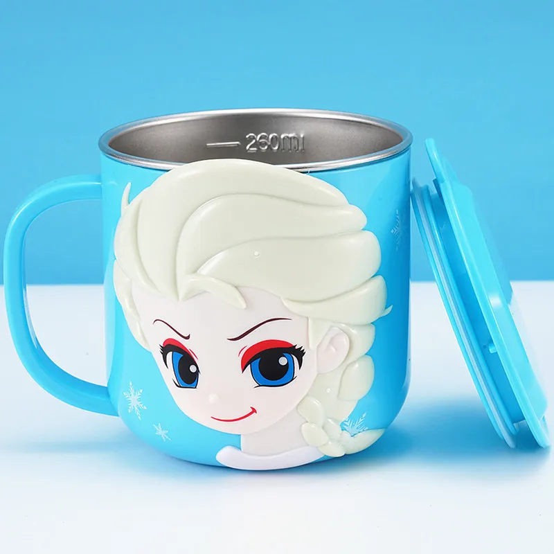 Disney Cups Frozen Elsa Anna Princess Cartoon Milk Cup Mugs 3D Mickey Minnie Stainless Steel Cup Baby Kids Girls Coffee Mug