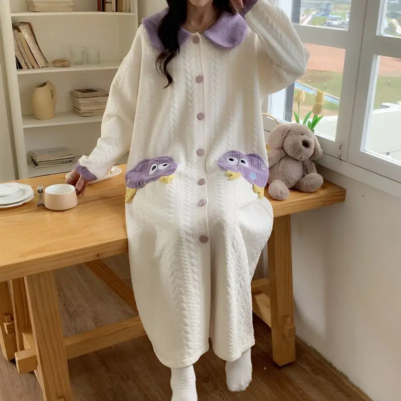 Primavera Otoño Invierno pijamas de mujer de manga larga cárdigan suelto ropa de dormir cómoda camisón de dibujos animados ropa de casa de ocio