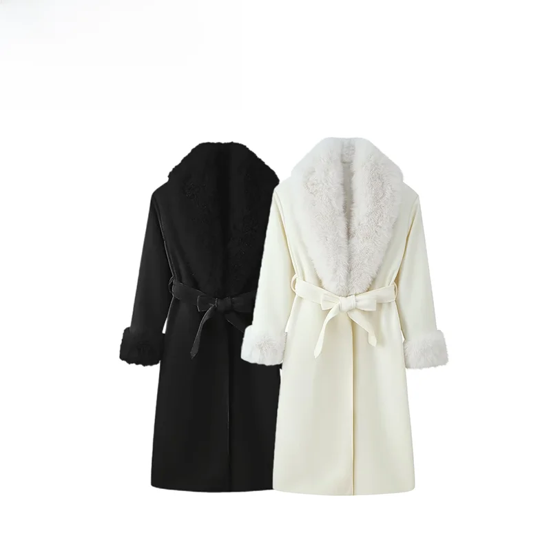 

Simple Faionable Street Sle Women's Woolen Coat Belted Ele Autumn New Arrival Long Sve Full Length Outerwear