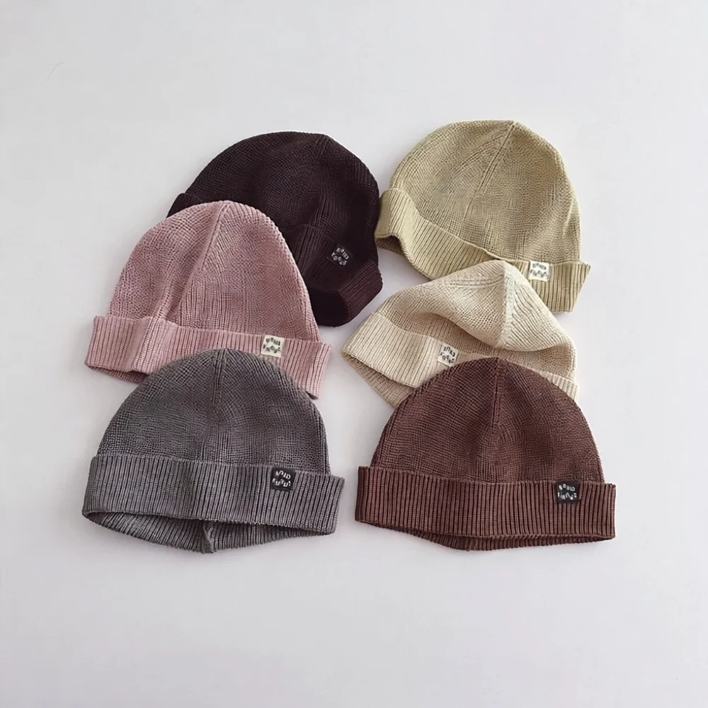 Kids Knit Beanie Hat Unisex Acrylic Soft Foldable Brim for Children Ear Warmer Boys Girls Autumn Winter Casual Wear Photo Prop