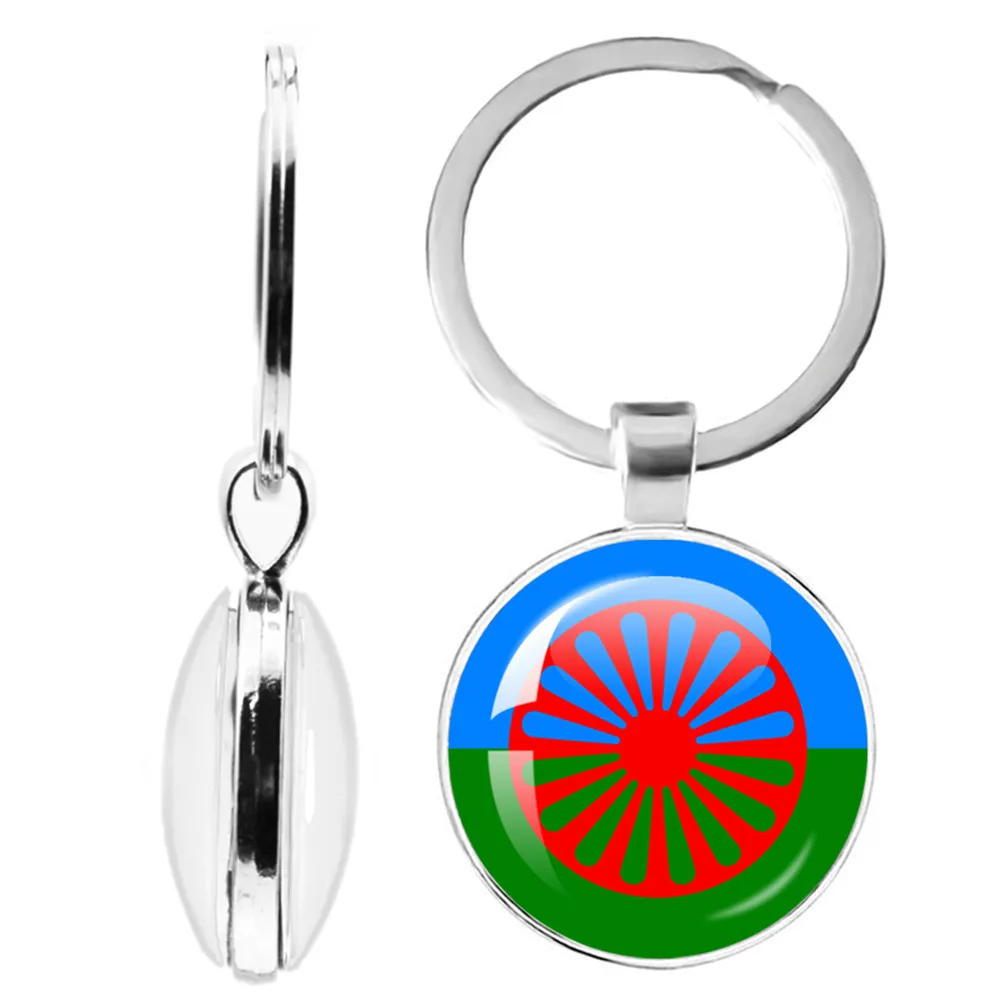 Gypsy Flag Romani Peoples Flag Keychain Keyring Jewelry Pendant Glass Cabochon Keychain Friends Gift