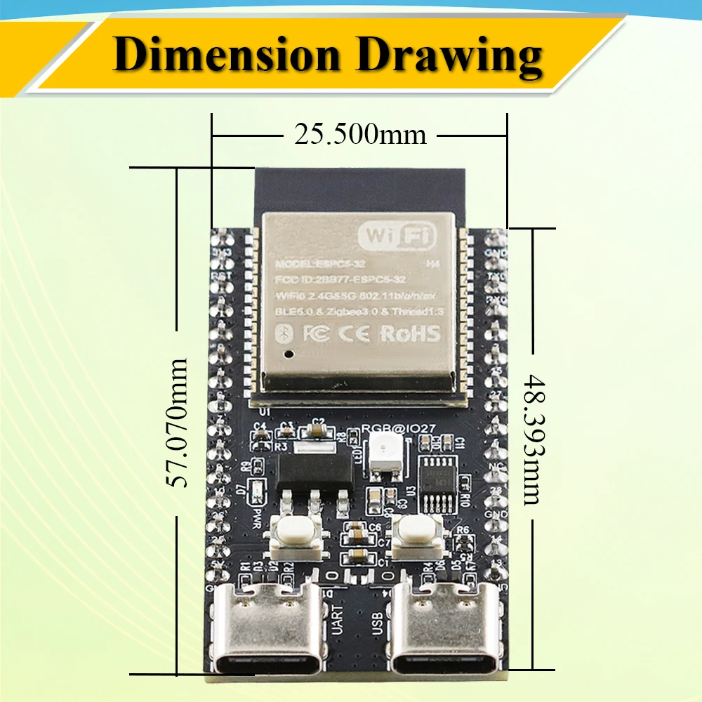 ESP32-C5-DevKitC-1 Development Board Dual-frequency 2.4G 5GHz WiFi Module with Pin N4 4MB Flash WIFI 6 CH340 32PIN ESP32-C5