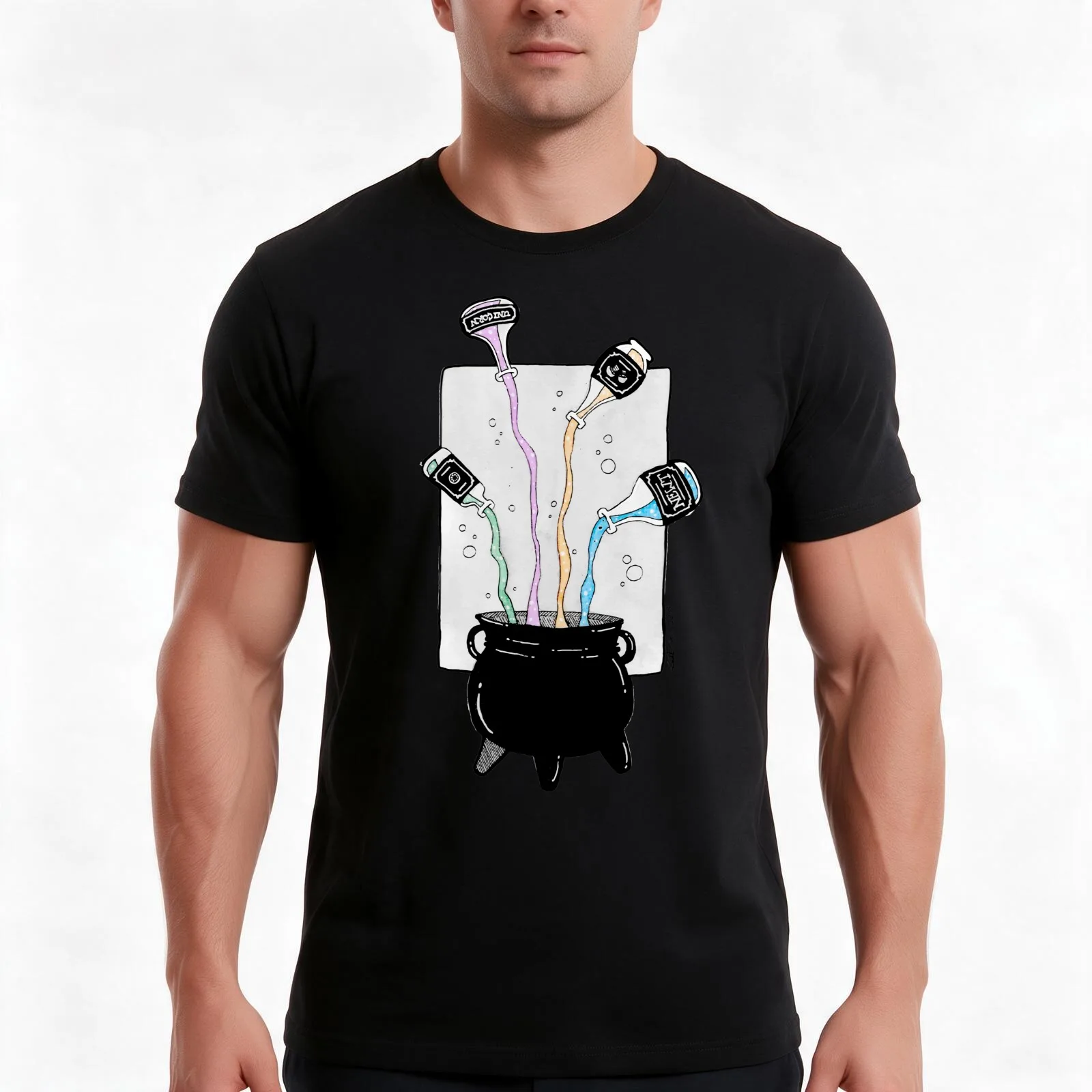 The Cauldron- Inktober2017 T-Shirt, Summer Casual Cotton Tee, Oversized Streetwear Tops, Vintage Graphic Print, Unisex Men Women