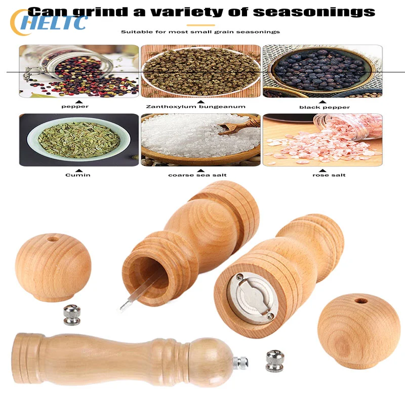 

Мельница для перца из бежевого дерева, мельница для перца с регулируемой степенью грубости, деревянная мельница для перца 6/8/10 дюймов, керамический шлифовальный механизм, мельница для соли