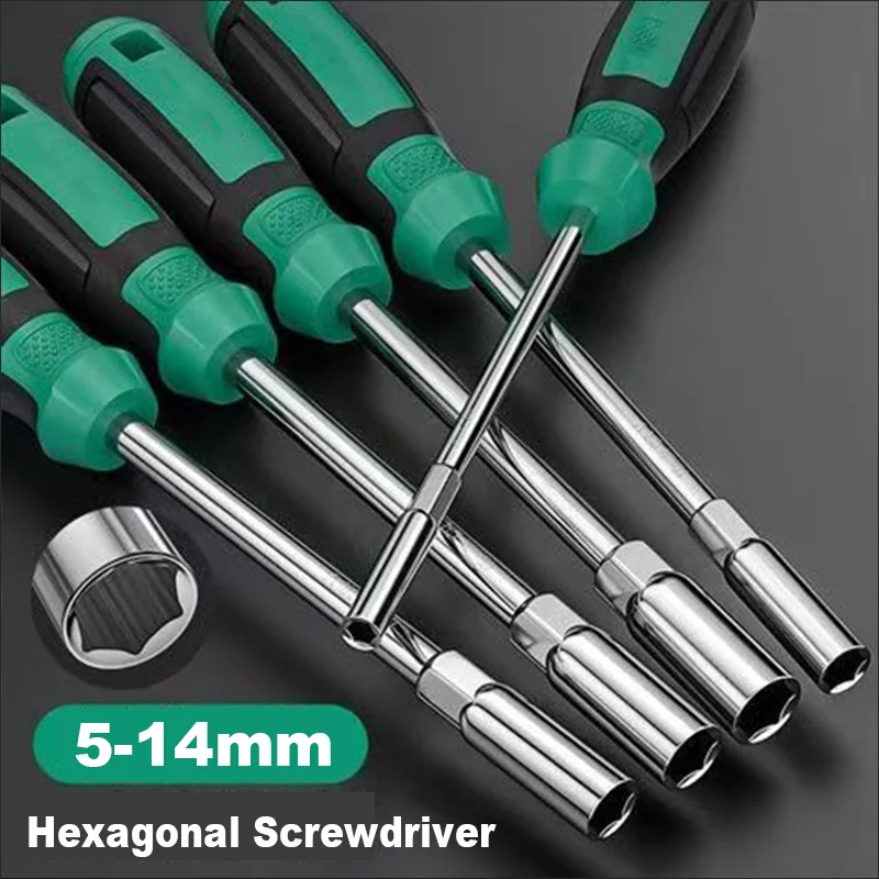 Hexagonal Socket Screwdriver 5mm 5.5mm 6mm 7mm 8mm 9mm 10mm 11mm 12mm 13mm 14mm Extended Hex Socket Wrench Screwdriver Set Bit
