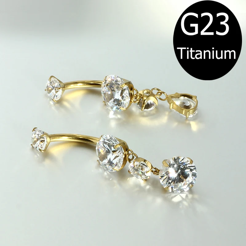 14G G23 Titanium Belly Button Ring with Zircon