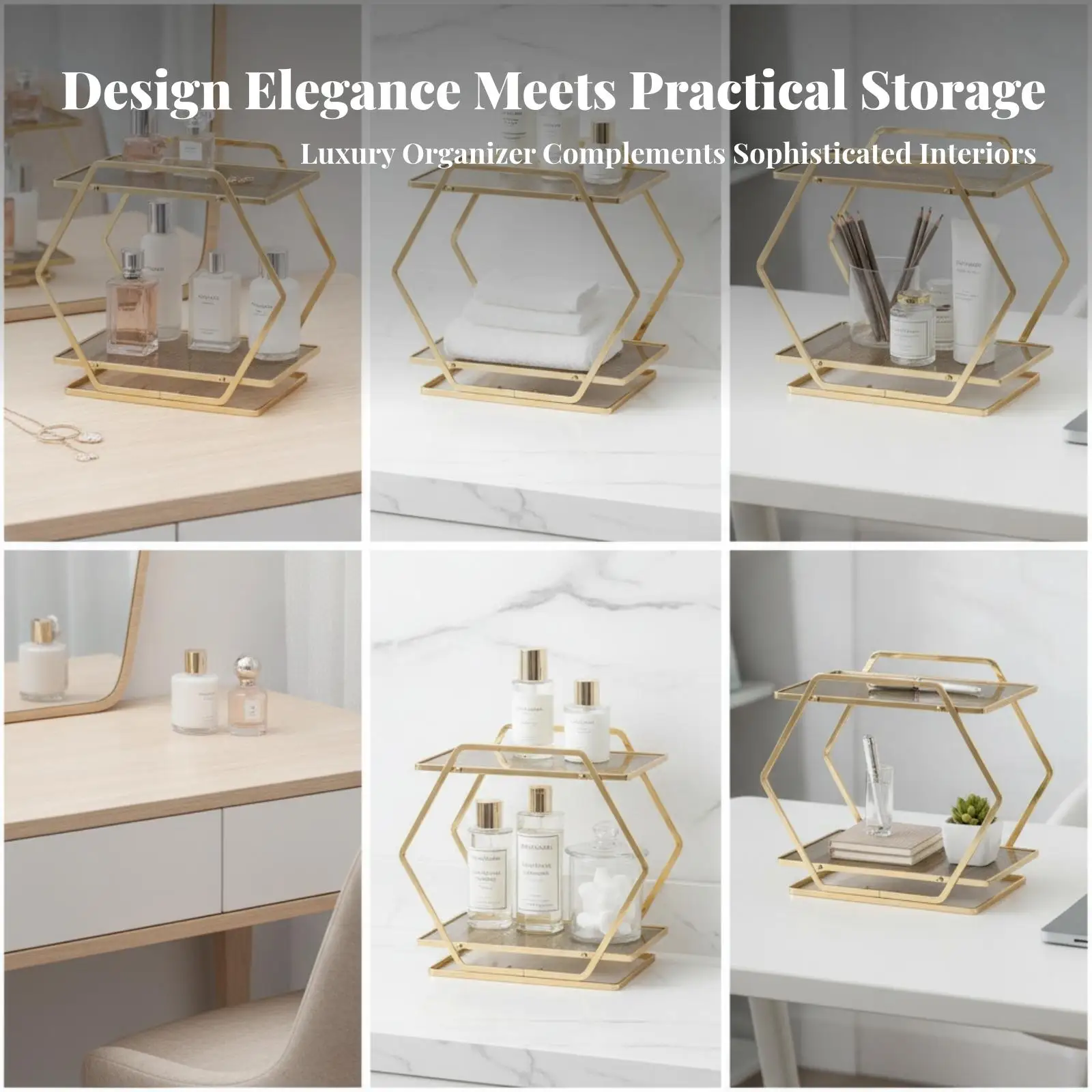 Two-Tier Storage Rack Multi-Purpose Hexagonal Storage Rack Makeup Perfume