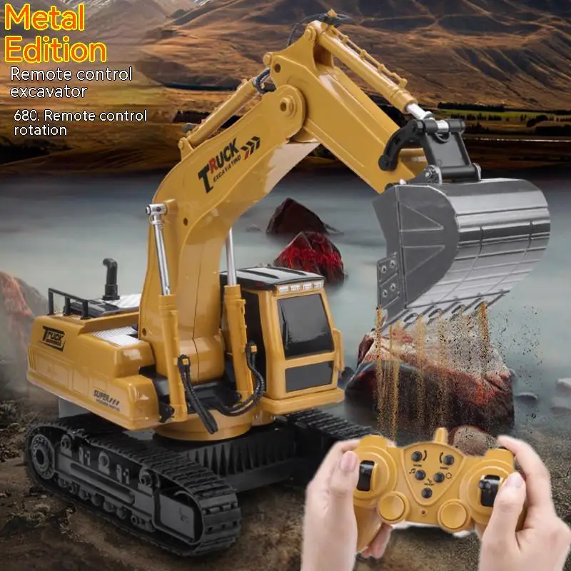 2.4g 12-channel 1:16 Wireless Remote Control 680° Rotating Alloy Bucket Light Music Crawler Excavator Model Children\'s Toy Gift.