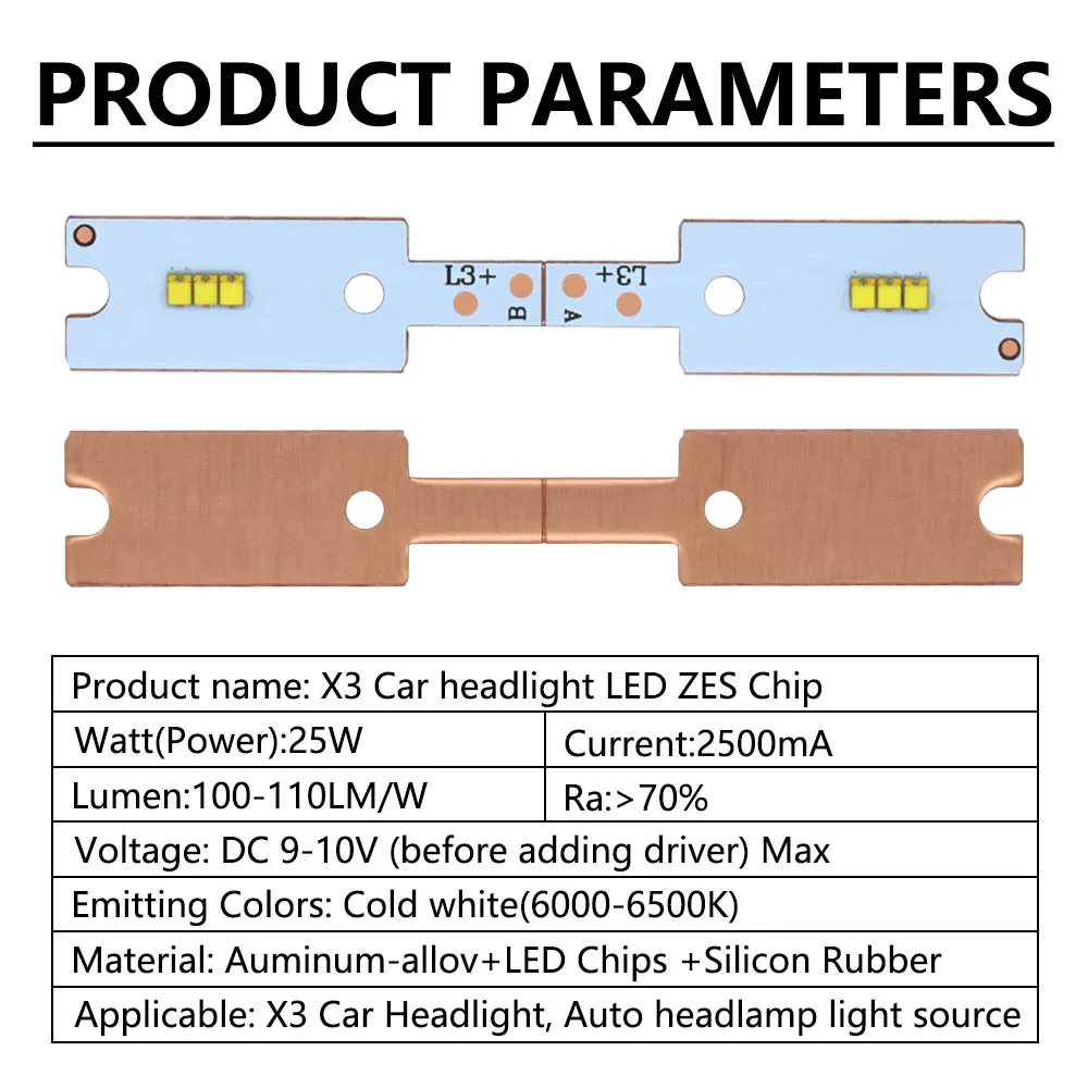 A Set of A and B Cold White 6500K Car Headlight Chip H7 H8 H11 9005 9006 880 9012 25W 2500mA ZES LED Beads For X3 Auto Headlamp