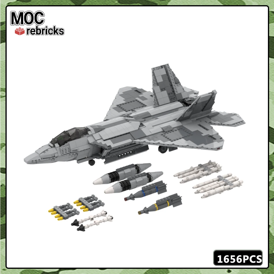 MOC 밀리터리 시리즈 빌딩 블록 모델, F-22 랩터 비행 전투 무기 부품 세트, 독창성 DIY 어린이 선물, 교육 완구