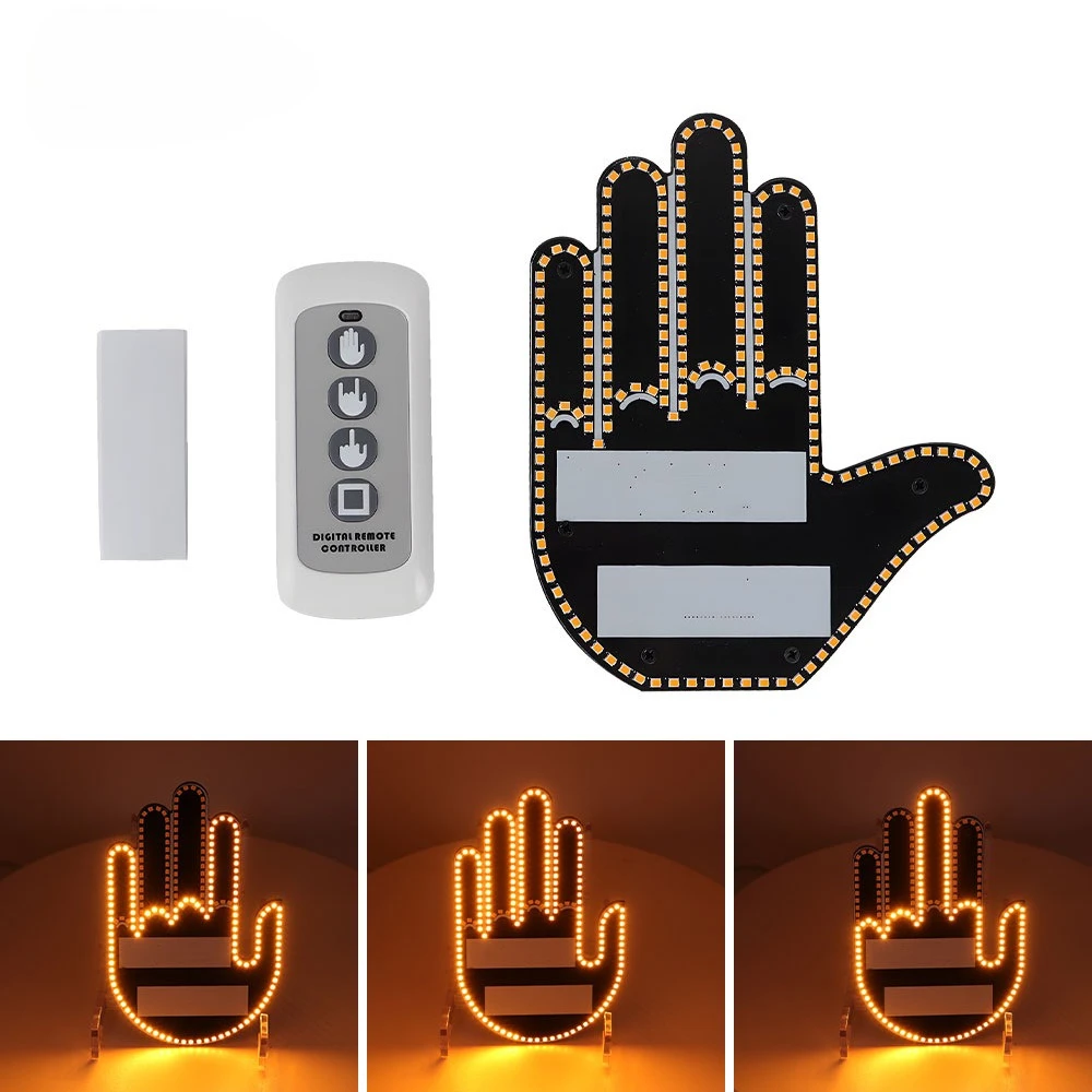 Car Finger Light with Remote Road Rage Signs Middle Finger Gesture Light Auto Middle Finger Warning Brake Light