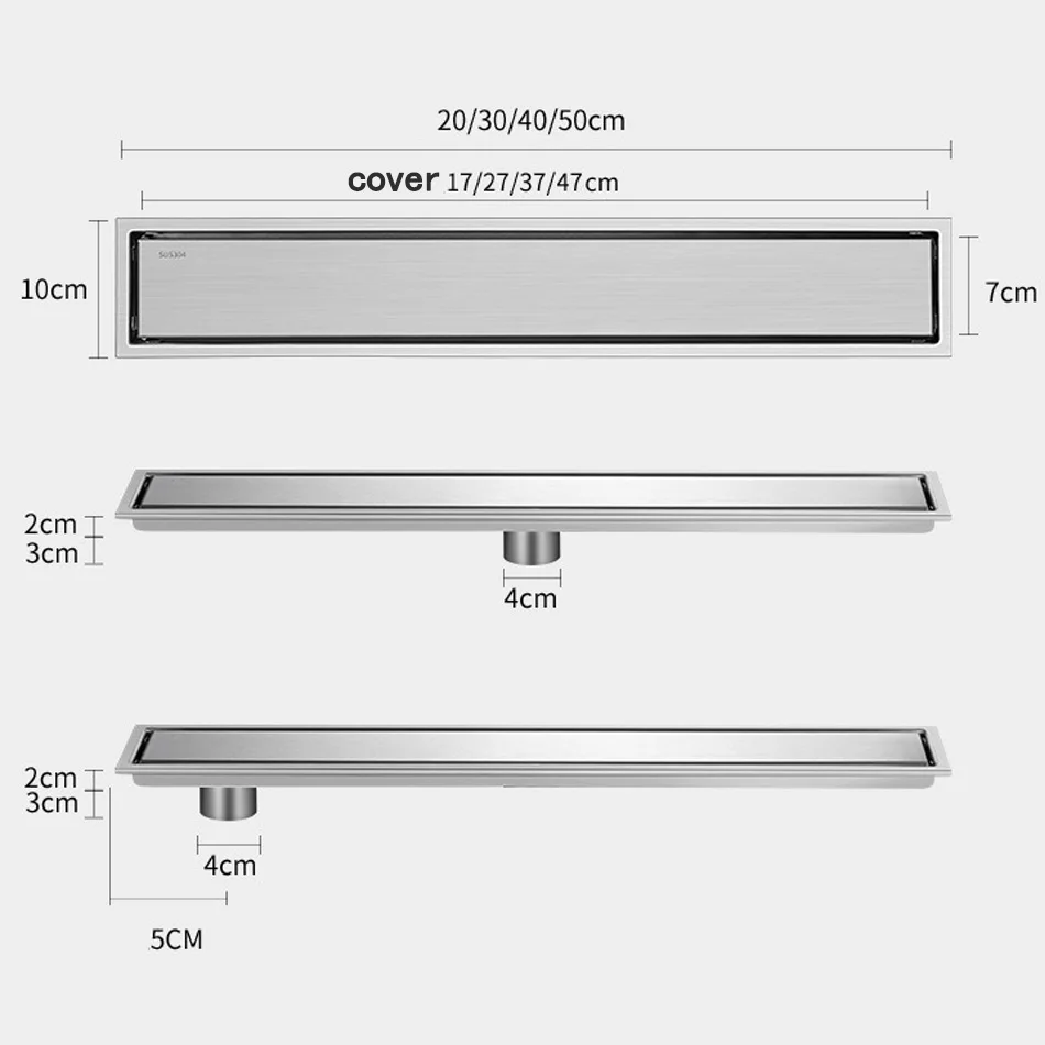 

Floor Drain Invisible Brushed Gold Black 304 Stainless Steel Bathroom Shower Long Linear Drainage Side Tile Floor Drain 40 50CM