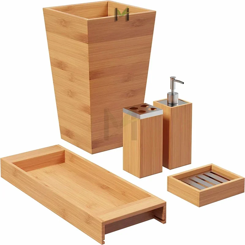 5-Piece Bathroom Decor Set - Bamboo Bathroom Accessories Set