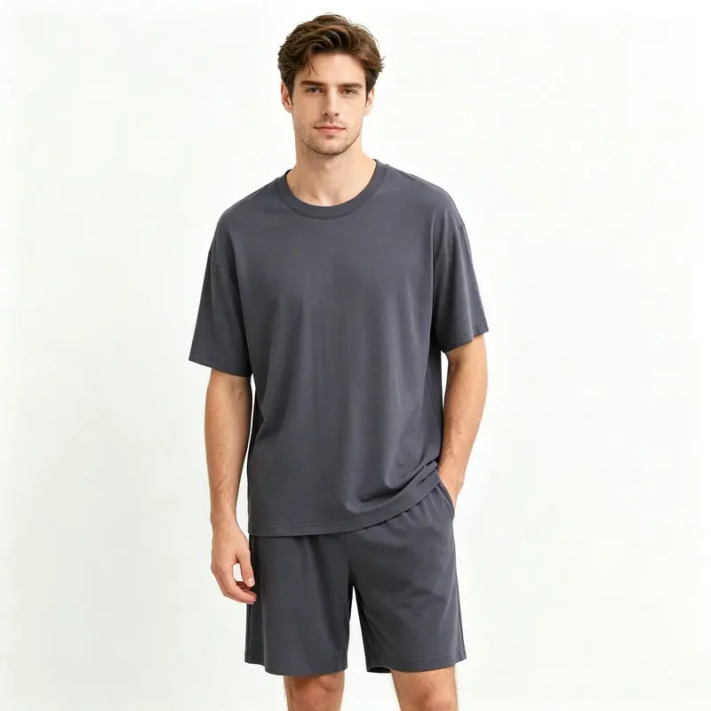 

Soft Modal Pajamas Set Men's Summer New Loose Short Sleeve Sleepwear Comfortable Solid Two Piece Loungewear Pijama Lounge Suit