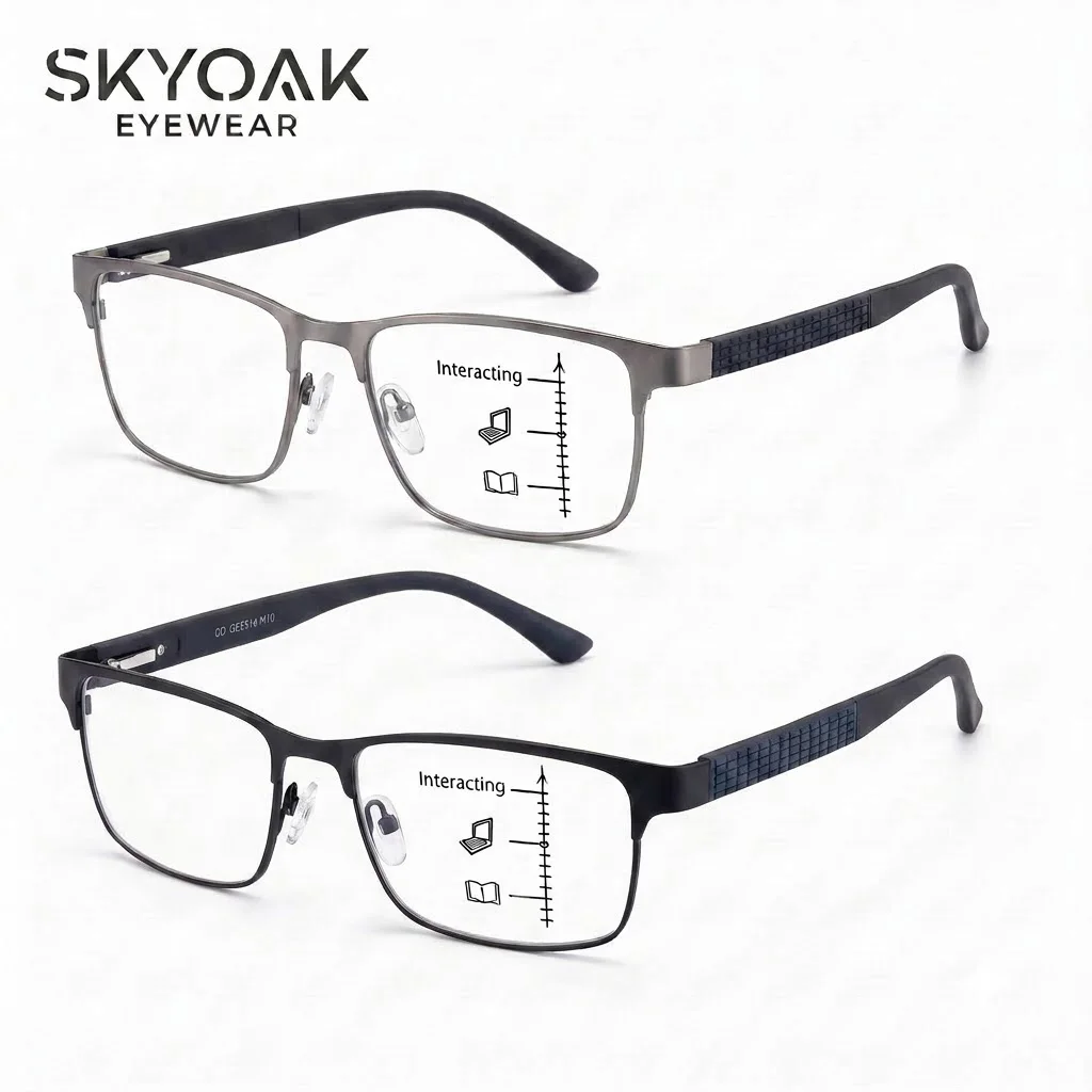 SKYOAK 2 Pack Premium Progressive Multifocal Reading Glasses for Men, Blue Light Blocking No-Line Computer Presbyopia Readers