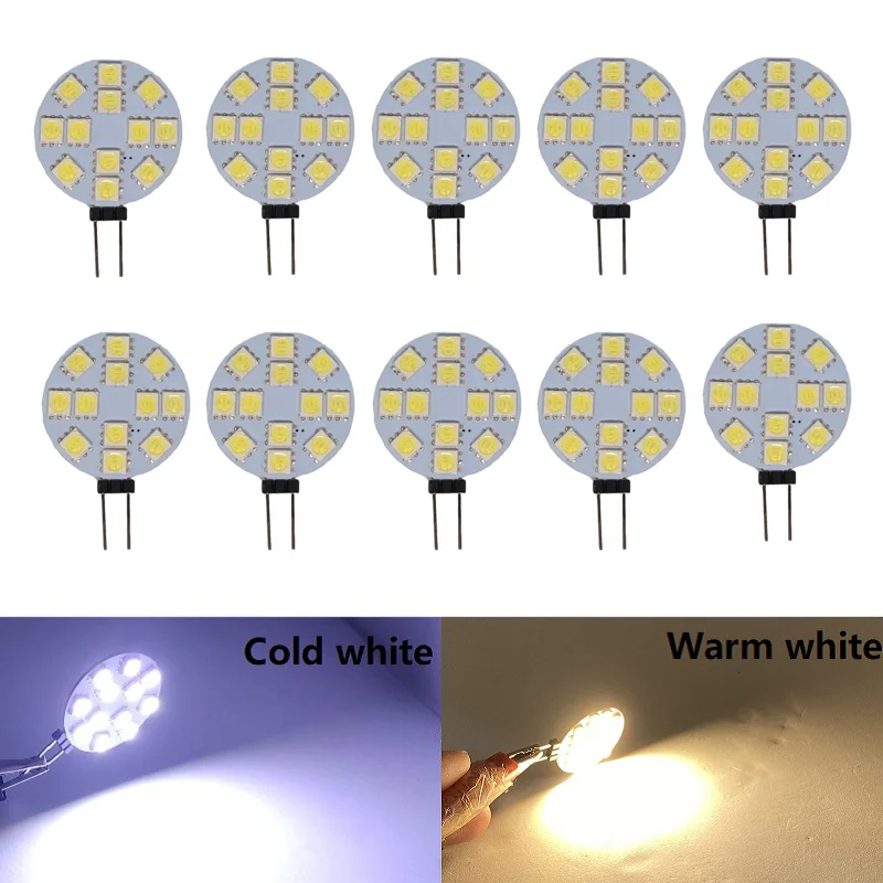 10PCS G4 LED Round Range Hood Bulb 12v SMD5050 6/9/12/24 Leds SMD LED Boat Light White / Warm White Bulb Lamp Spot light