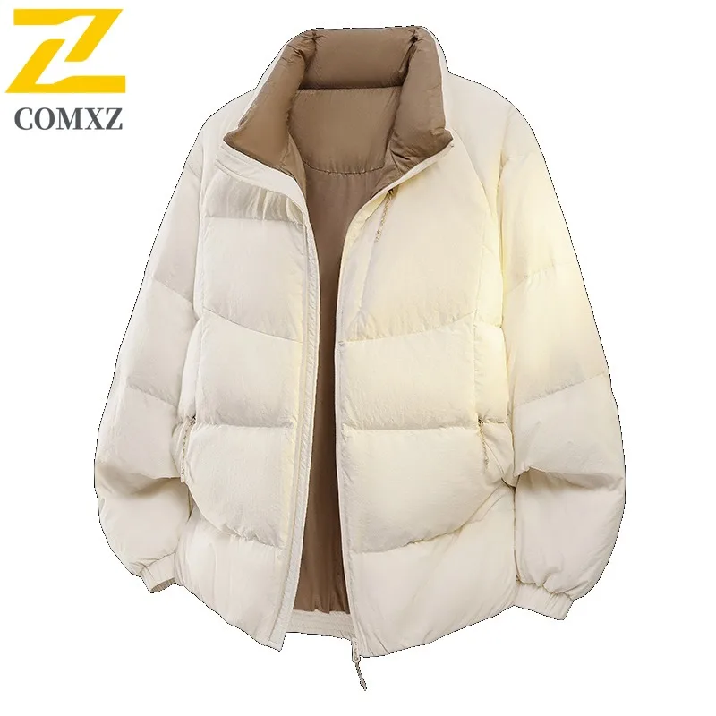 COMXZ Luxury Mens Down Jacket Stand Collar Snow Skiing Thickened Warm Parka Street Style Lightweight Winter Zipper Outerwear
