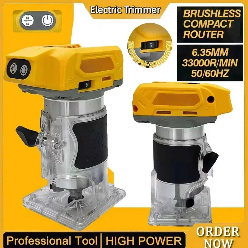 

Brushless Electric Trimmer 33000RPM Cordless Woodworking Trimming Machine Milling Engraving Slotting Machine For DEWALT battery