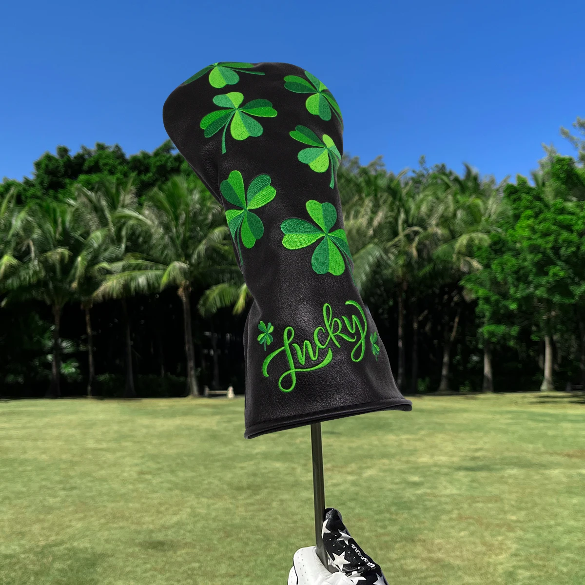 Golf Headcovers for Driver Head Cover, Embroidery Lucky Clover, Premium Leather Driver Fairway(FW), Wood Hybrid(UT) with Number