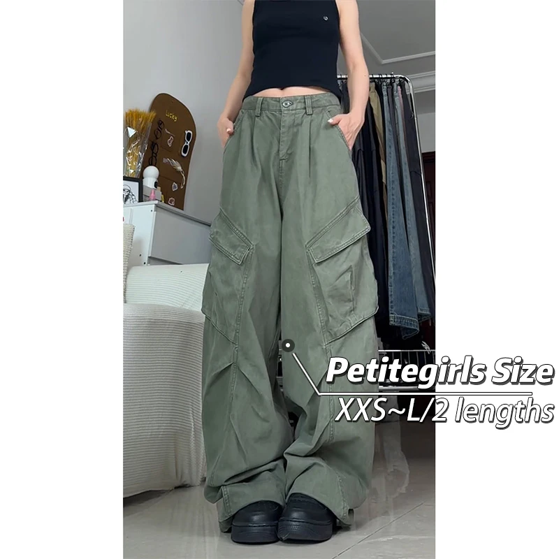 150 Short hip hop hip hop American cargo jeans Female retro slim high waist loose straight leg pants