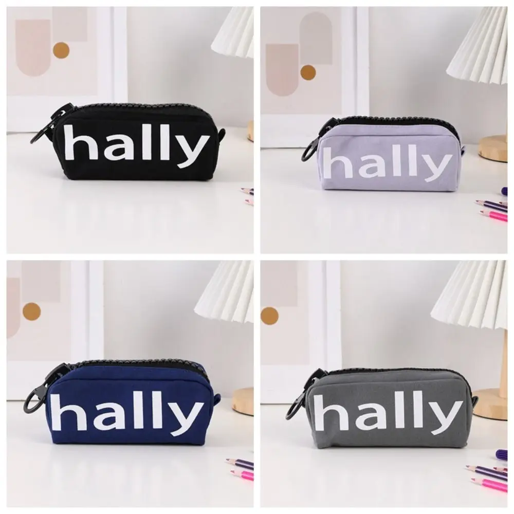 Simple Canvas Large Zipper Pen Bag Creative Fashion Style Stationery Storage Bag Japanese Department Large Capacity Pencil Bag