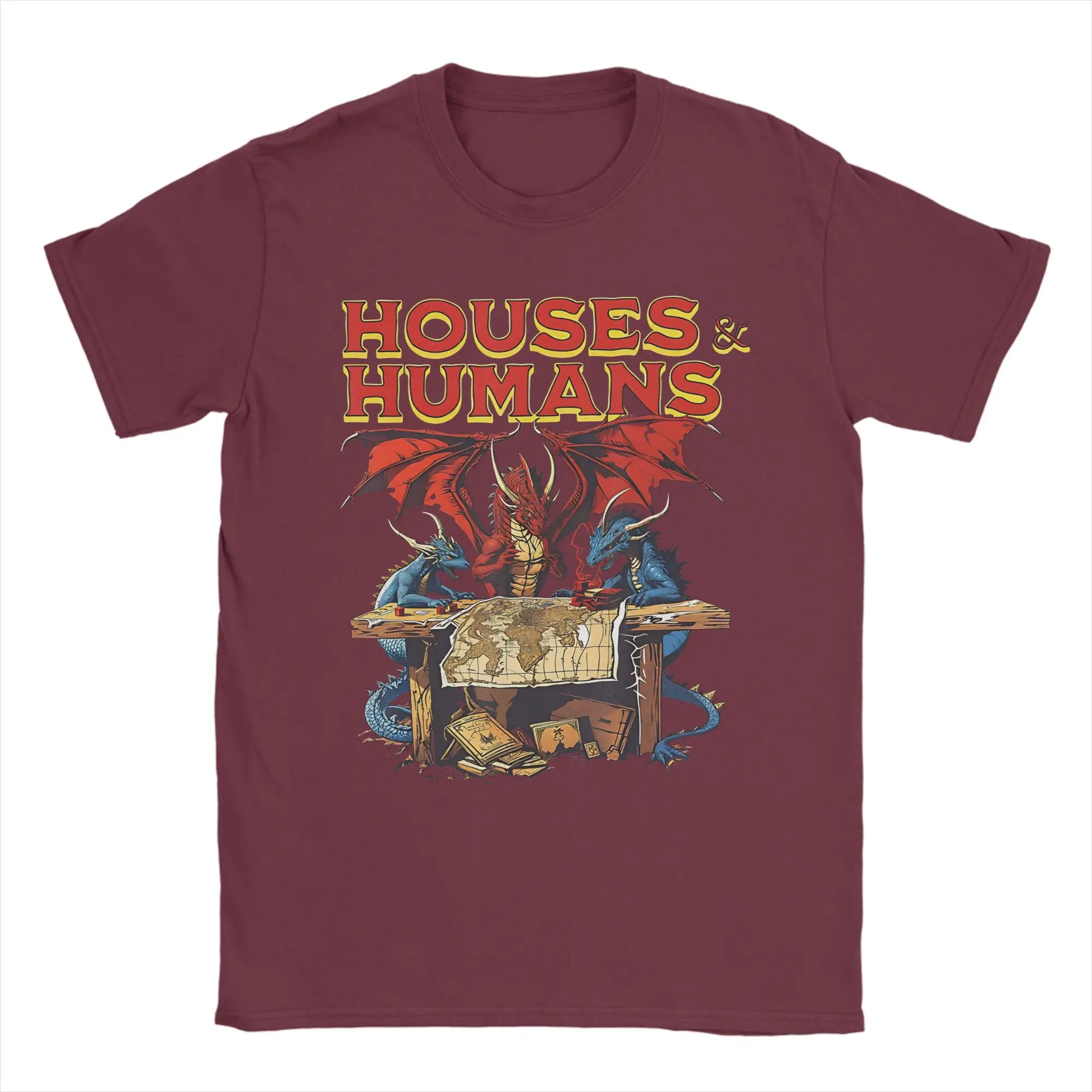 Novelty DnD Houses and Humans  T Shirt Men's Cotton Short Sleeve  Round Neck Summer Top Tee
