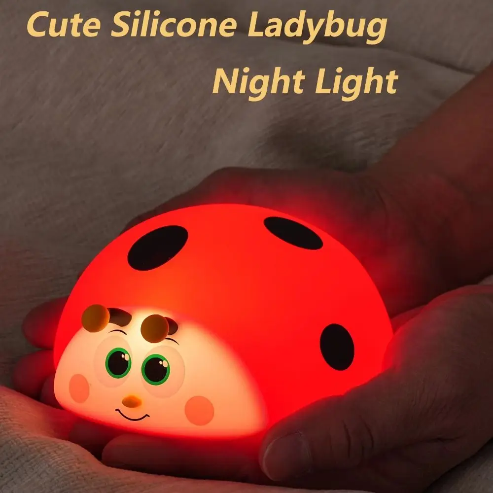 

Touch Control Ladybug Night Light Type-C Rechargeable Squeezable Silicone Table Lamp Eye Protection 3 Modes LED Cute Nightlights