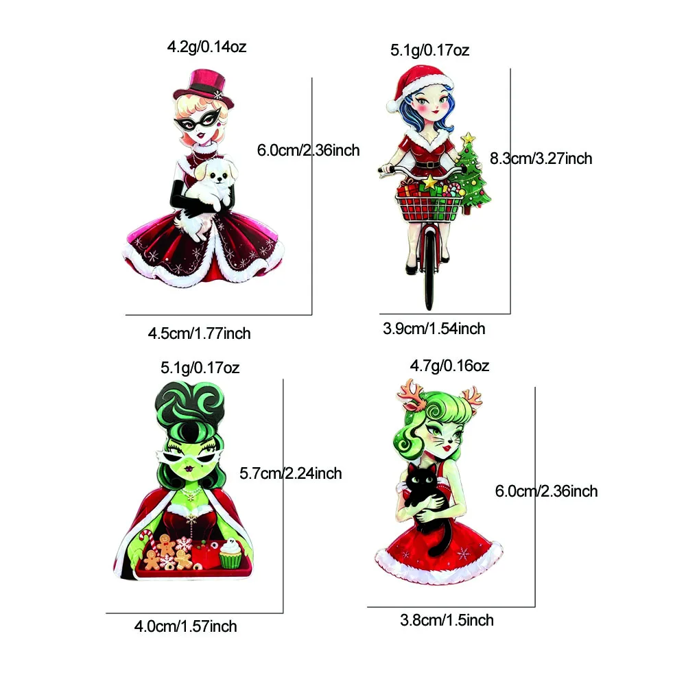 CINDY XIANG Vintage Christmas Lady Lapel Pin, Double Layer Acrylic Retro Xmas Girl Clothes Backpack Decor Badge