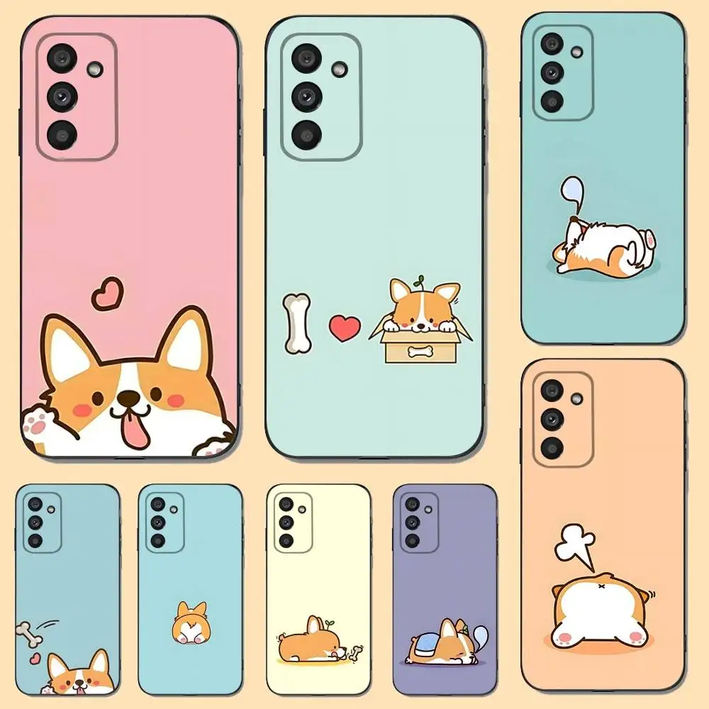 

Cute Koki Corgi Dog Phone Case For Samsung S 25,24,23,22,30,21,10,9,Ultra,Plus,Lite,FE,4,5 G Soft Black Case