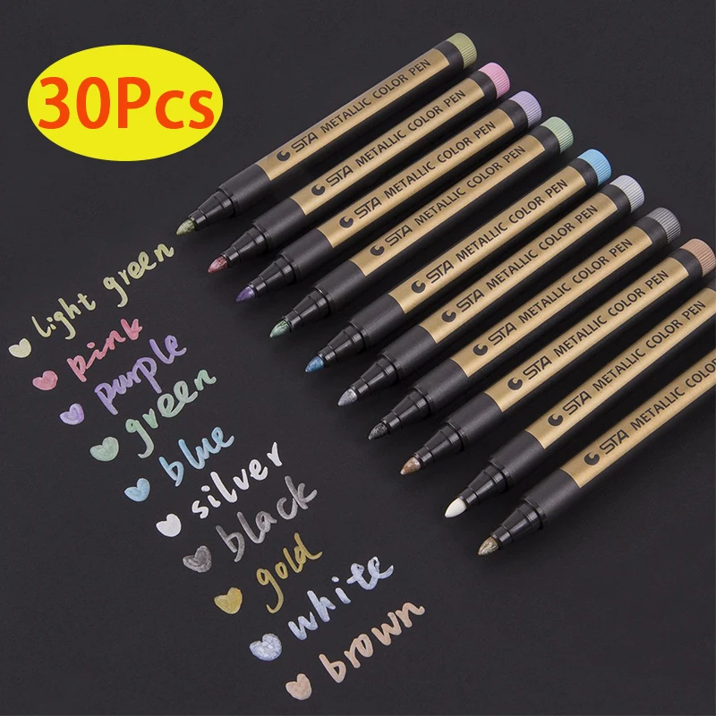 

30Pcs Metal Color Art Marker Pen 2.0mm Waterproof Permanent Paint Pen DIY Manga Drawing Craft Pens Kawaii School Office Supplies